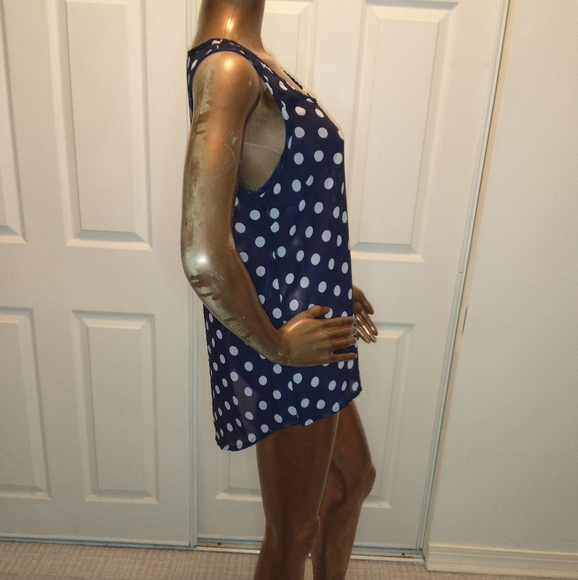 Navy blue and white polka dot sleeveless top - Picture 6 of 6